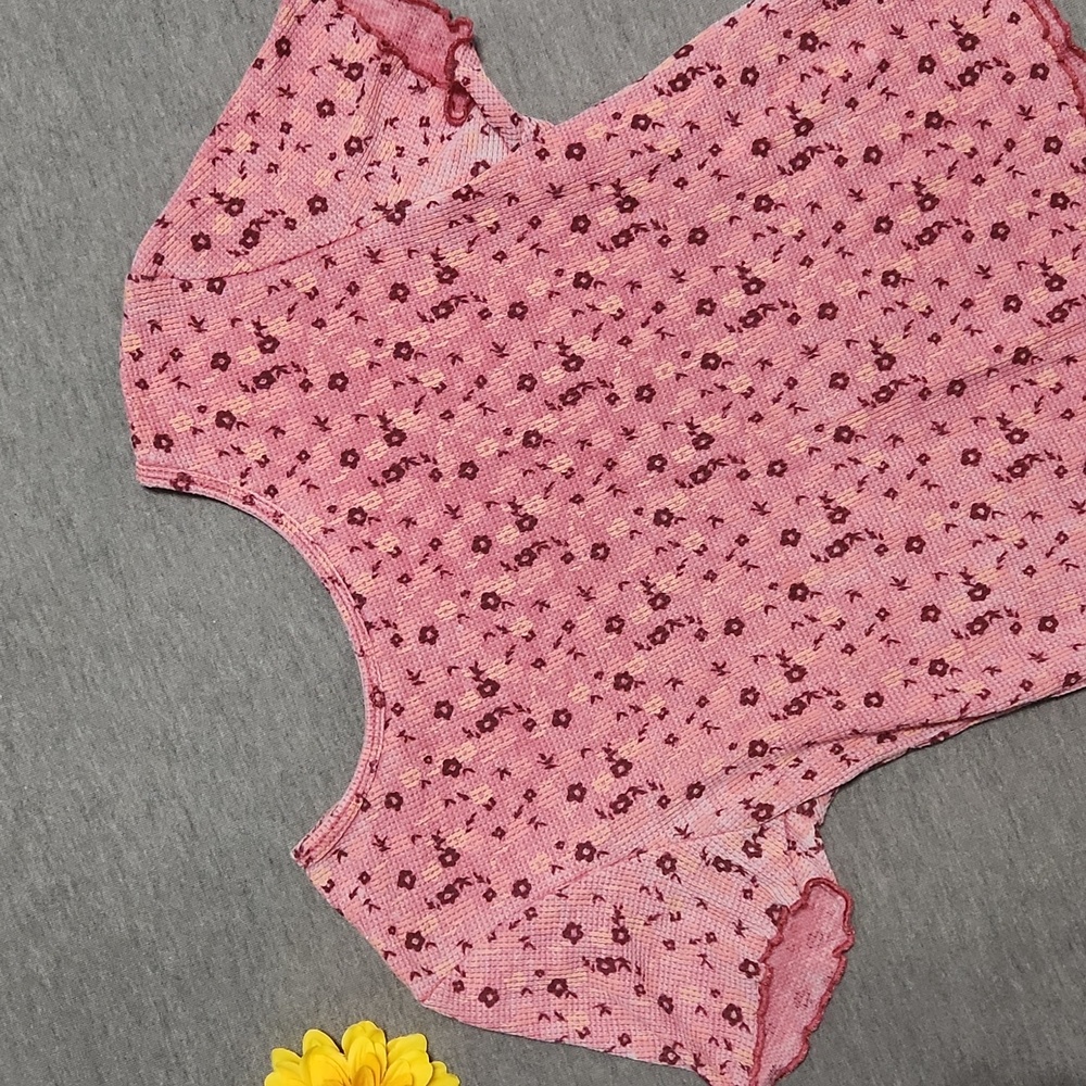 Custom Handmade American Eagle Burnout Bleach Dye Floral Baby Tee Crop Top